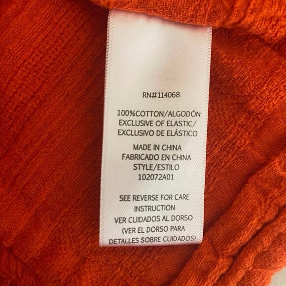 Orange Gauze Smocked Crop Top Womens Size XL 100% Cotton Puff Sleeve Milkmaid - Picture 4 of 8